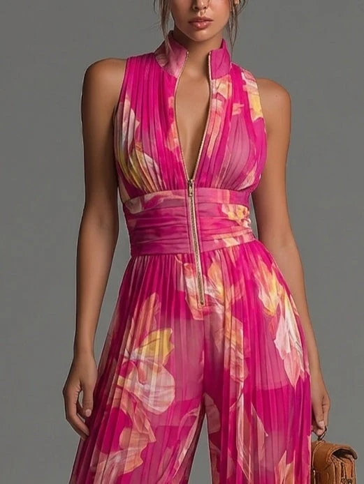 ZSÓFIA JUMPSUIT – PLISSERET CHIFFON MED BLOMSTER