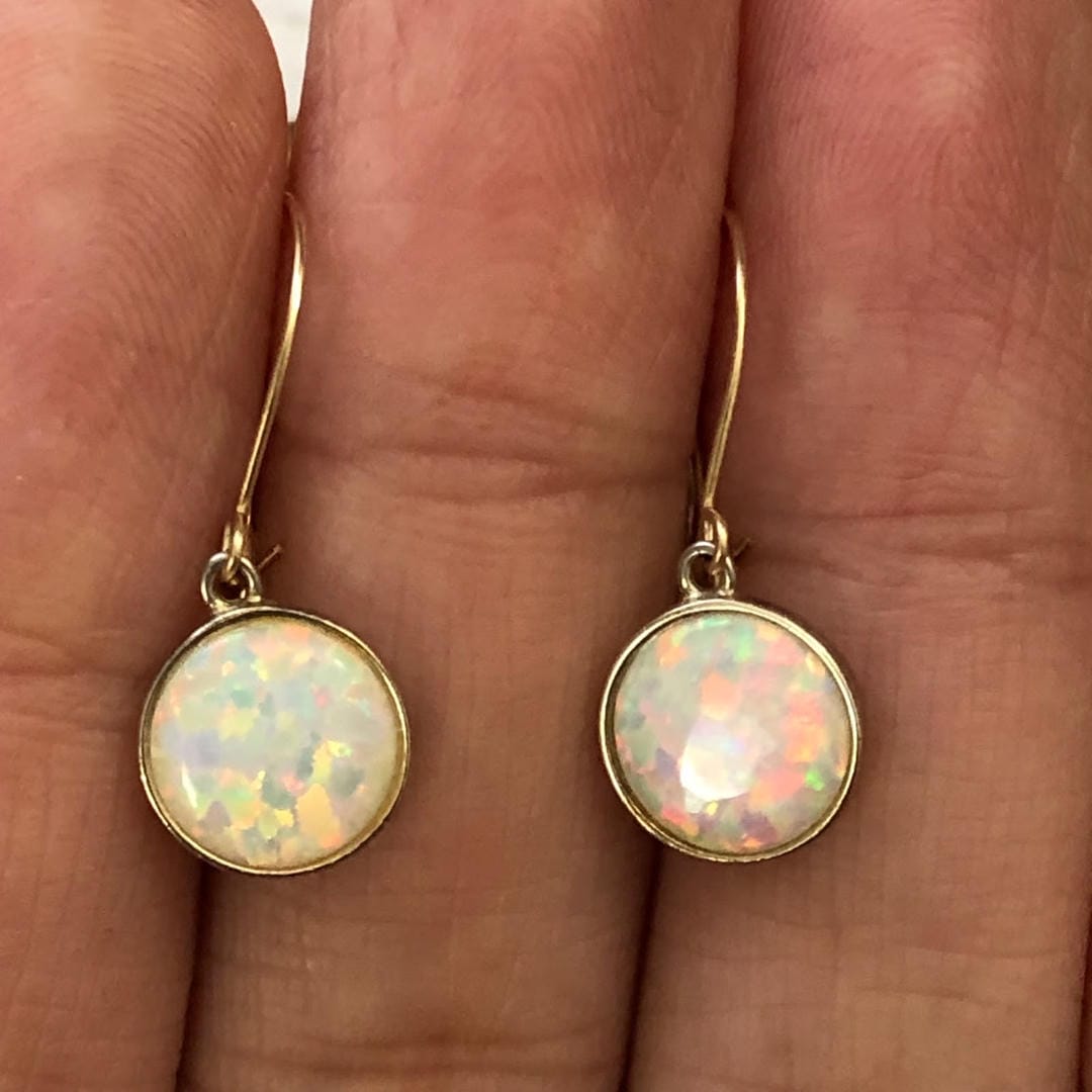 Timeless gold-plated white opal earrings