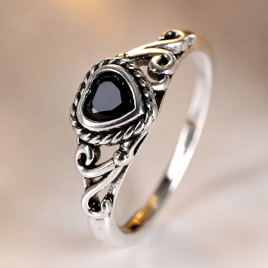 Onyx Hjerte Zirconia Ring