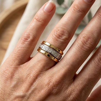 Two-tone gold ring with cubic zirconia