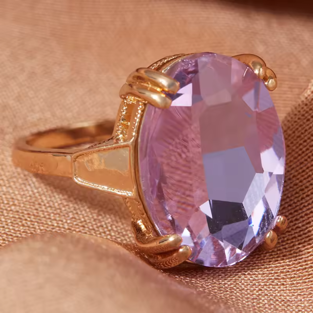 Minimalist Charming Oval Rings with Purple Stone